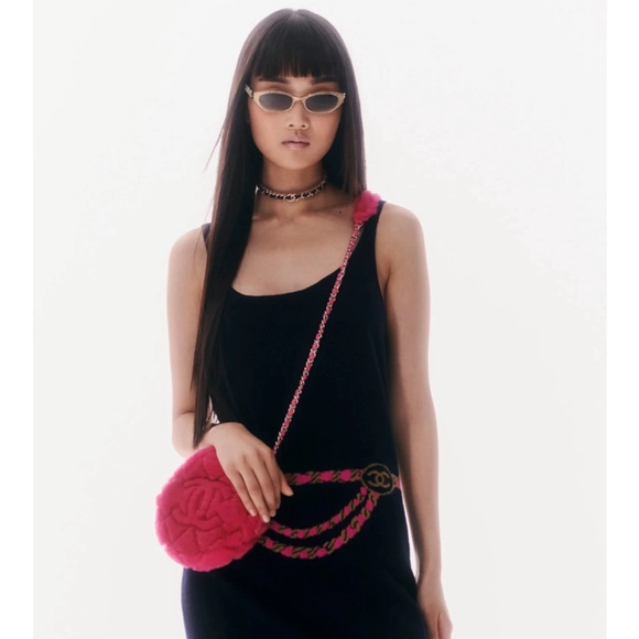 Auth NIB Chanel 71280 Crystal Logo Pink Glitter Rectangle Sunglasses - Picture 11 of 11